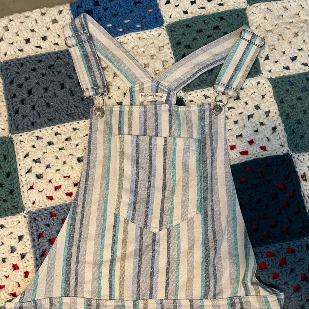 Full Circle Trends Blue Striped Jersey Shortalls Adjustable Straps Size Large - Picture 3 of 5